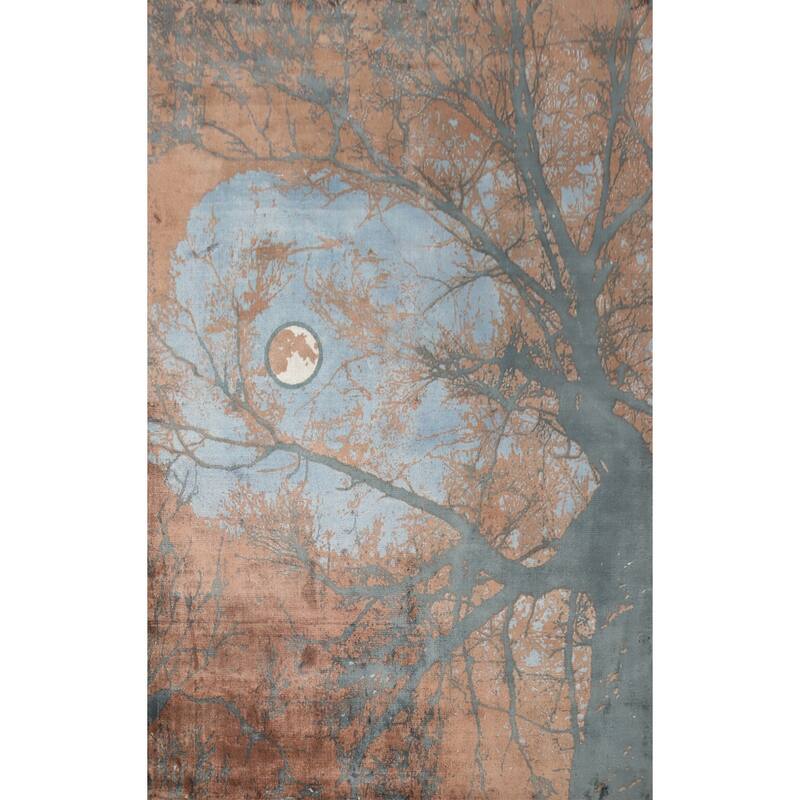 Hand Knotted Oriental Viscose Silk Carpet Modern Pictorial Brown Abstract Area Rug - 7' 10'' X 5' 8''