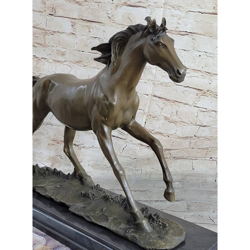 Galloping Stallion Horse Bronze Statue Sculpture Figure Pj Mene Marble Base 15 Inches X 24 Inches