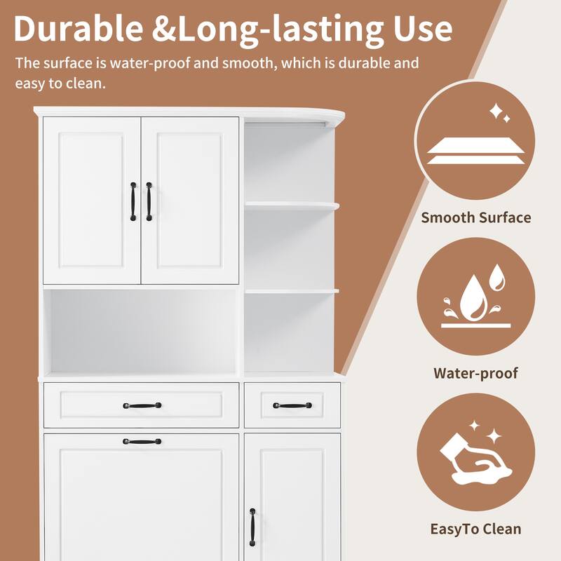 Tall Freestanding Storage Cabinet with Drawers and Doors, Adjustable Shelves, Flip Drawer Organizer for Bathroom or Office