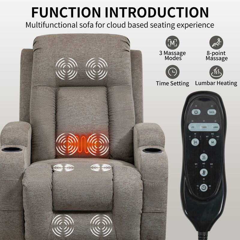 Single Motor Power Lift Recliner Chair with Massage, Heat, and USB Port - 350 lbs Capacity