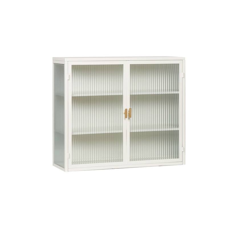 27.56" Kitchen Wall Storage Cabinet with Glass Doors & Three-tier Storage