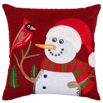 Violet Linen Seasonal Cardinal Decorative Appliqued Embroidered Christmas Pattern Decorative Throw Pillow
