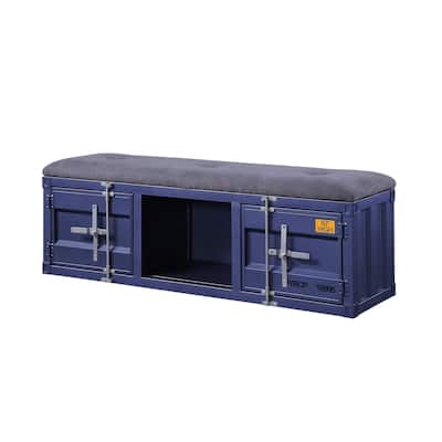 Gray Fabric and Blue Finish Bench W/Storage