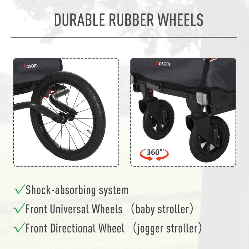 Aosom 3-in-1 Folding Child Bike Trailer Jogging & Baby Stroller with Shock Absorbing Frame & Adjustable Handlebar
