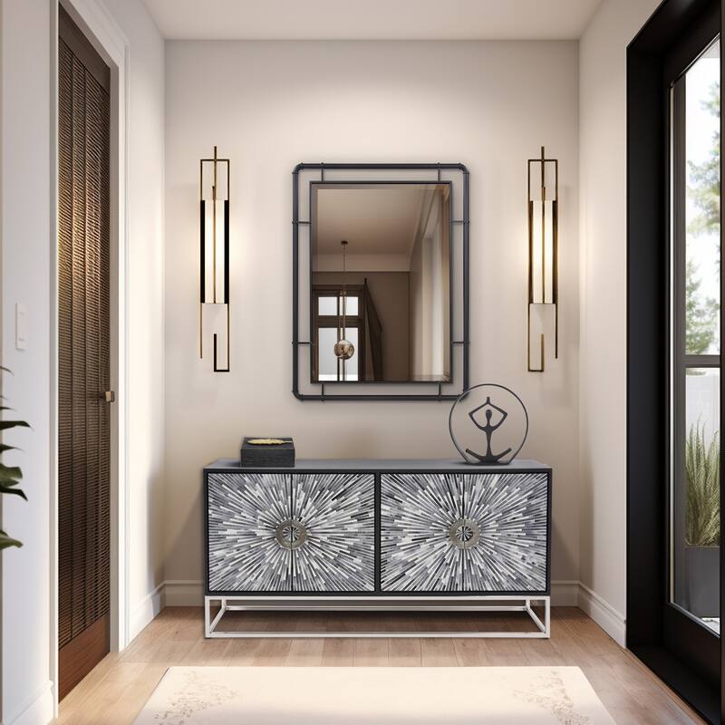 Allan Andrews Matte Black Vanity and Wall Mirror with Metal Pipe Inspired Frame - 40"H x 30"W