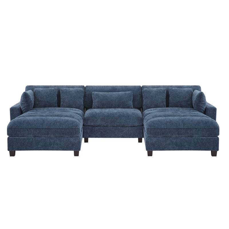 Extra-Large Modern Chenille Sofa Set (128.4 Inches With Pillow Stools) - 128.4"W X 44.1"D X 33.9"H