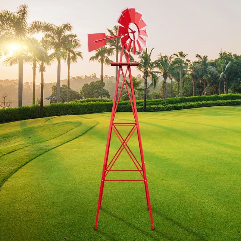 Outdoor Weather Resistant Yard Garden Windmill Red