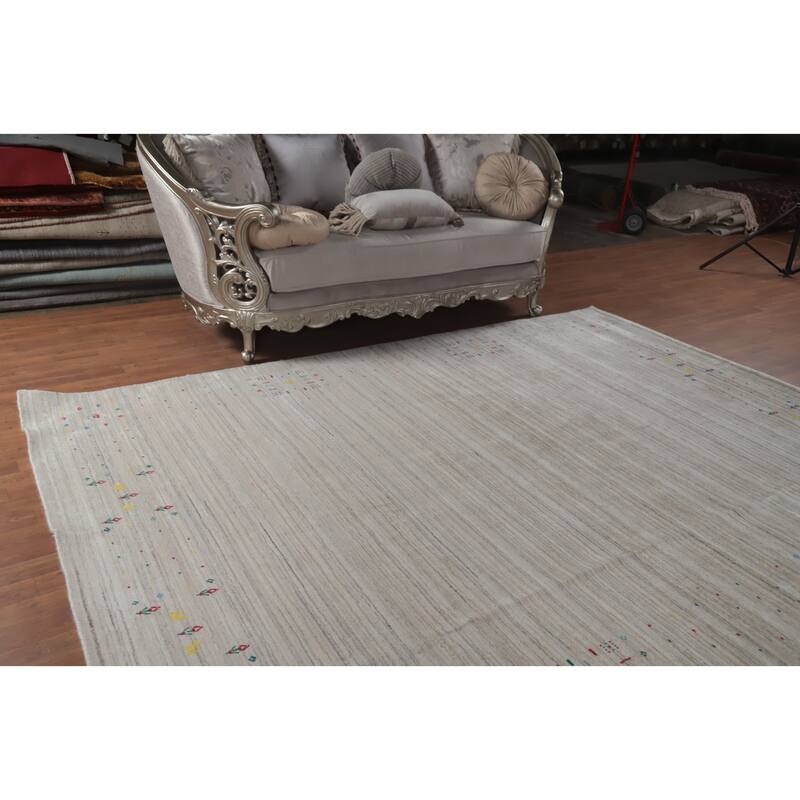 Hand Knotted Oriental 100% Wool Carpet Tribal Animal Pictorial Beige & Ivories Gabbeh Area Rug - 9' 11'' X 7' 9''