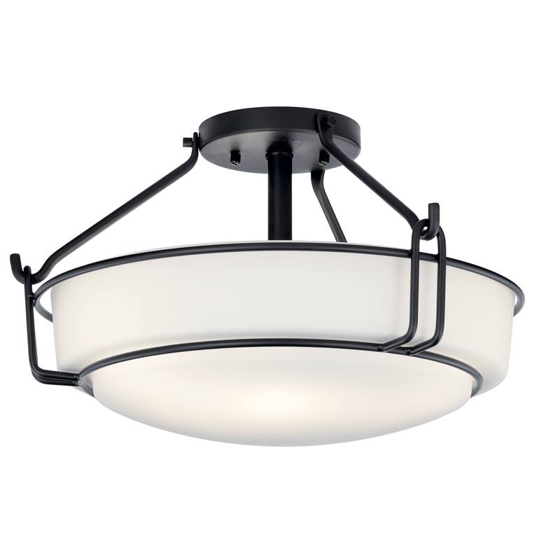 Kichler Lighting Alkire 16.5 inch 3-Light Semi Flush Mount Light Black with Satin Etched Cased Opal Glass