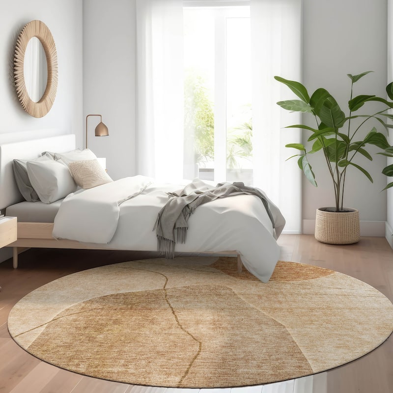 Machine Washable Indoor/ Outdoor Chantille Abstract Contemporary Rug - Paprika - 8' x 8'