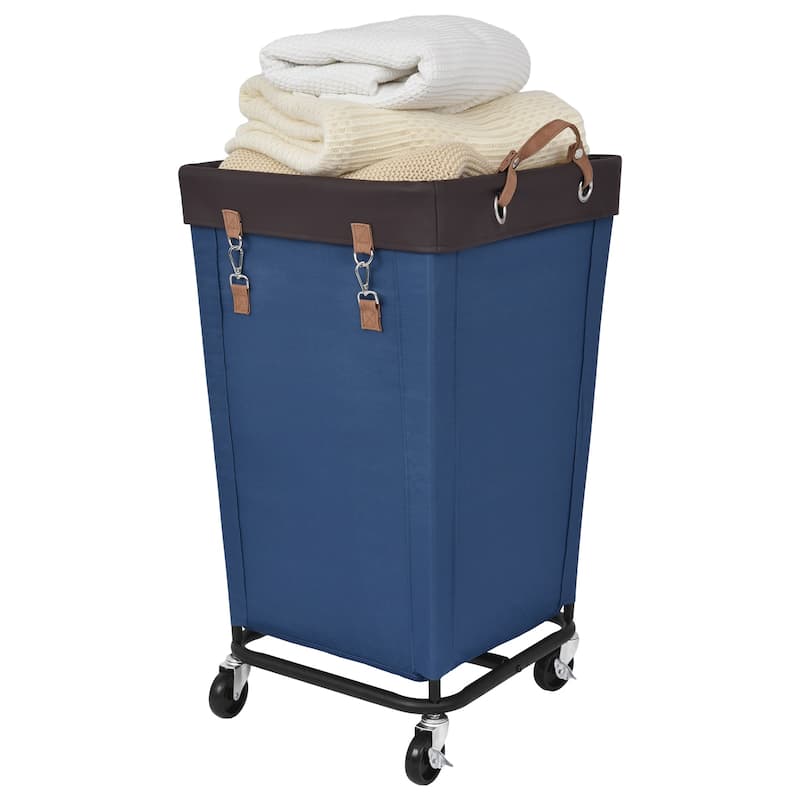 Large Laundry Hamper with Wheels, 160L Canvas Laundry Basket for Hotel, Home, Closet, Dorm - Blue