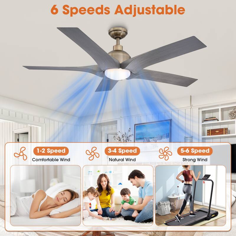 56" Antique Bronze ABS 5-Blade Chandelier Ceiling Fan with Light and Remote