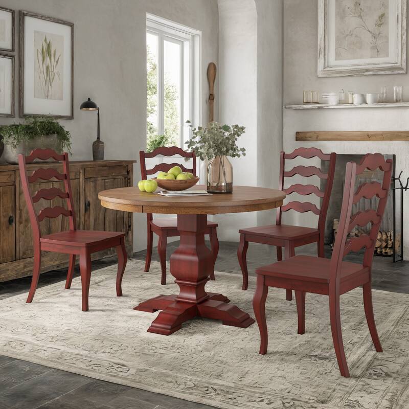 Ronda 45" Round Solid Wood Top Dining Set with French Ladder Back Chairs