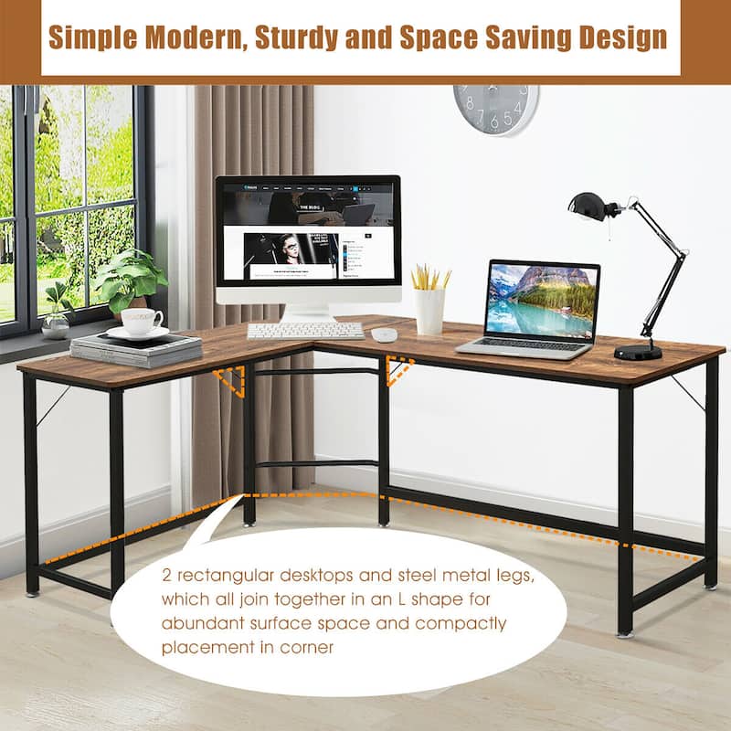 Costway L-Shaped Computer Desk Corner Workstation Study Gaming Table