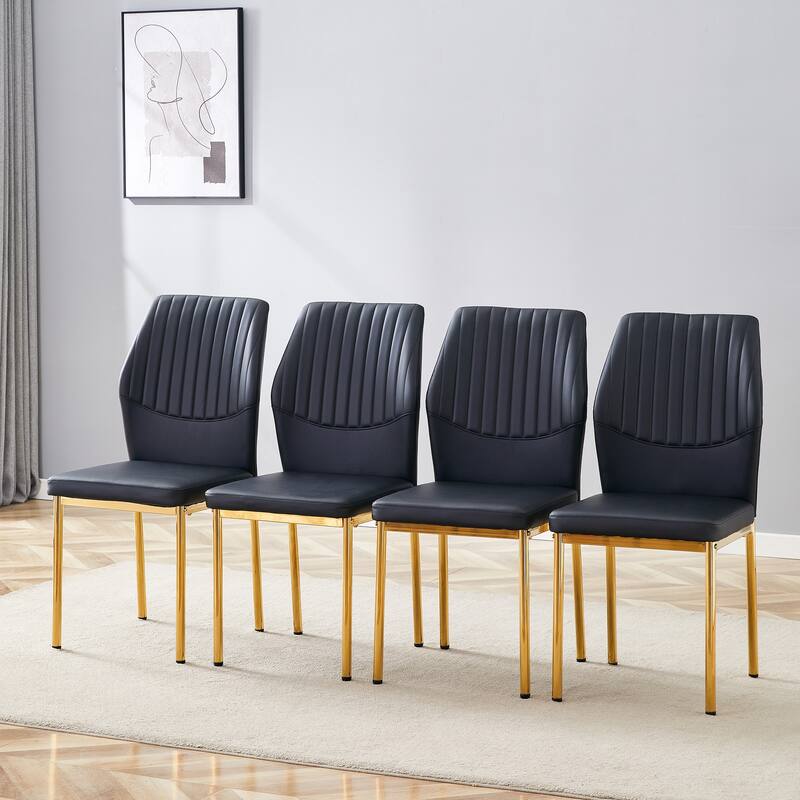 Luxury Simple Chair - Set of 4 PU Material High Resilience Dining Chair with Metal Leg