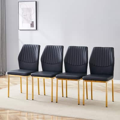 Luxury Simple Chair - Set of 4 PU Material High Resilience Dining Chair with Metal Leg