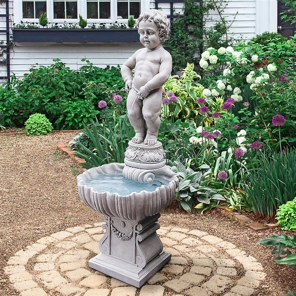 slide 1 of 8, Design Toscano The Peeing Boy of Brussels Sculptural Fountain with Plinth Base