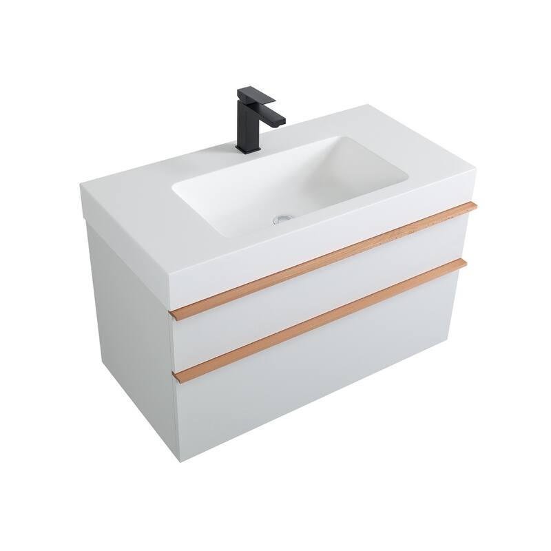 36 Inch Wall Mounted Bathroom Vanity with Integrated Acrylic Sink, 2 Soft-Close Drawers, Pre-Assembled,Modern Floating Cabinet