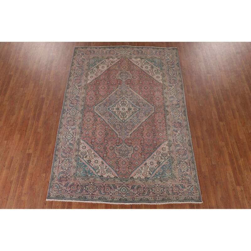 Distressed Tabriz Persian Antique Area Rug Handmade Wool Carpet - 6'9"x 9'7"