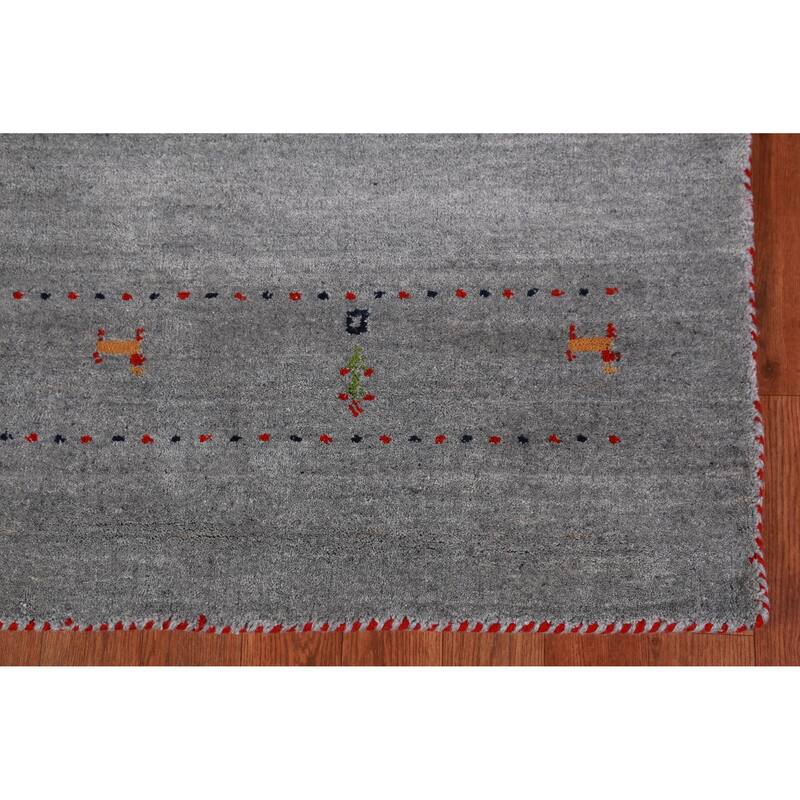 Hand Knotted Oriental 100% Wool Carpet Tribal Animal Pictorial Greys & Charcoal Gabbeh Area Rug - 7' 10'' X 5' 0''