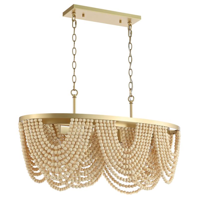 SAFAVIEH Lighting Elodie 4-light 32" Chandelier - 32" W x 16" D x 22-94" H - Gold/Natural