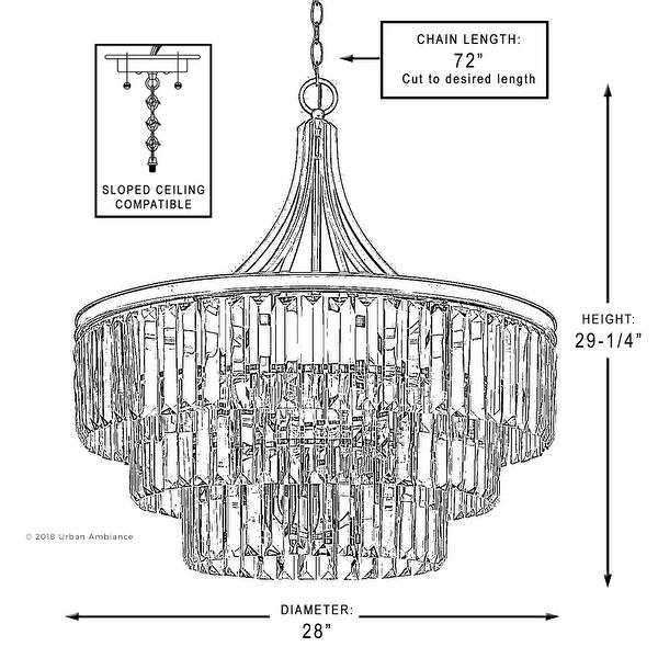 Luxury Crystal Ceiling Fixture, 29.25"H x 28"W, with Art Deco Style, Olde Bronze Finish by Urban Ambiance