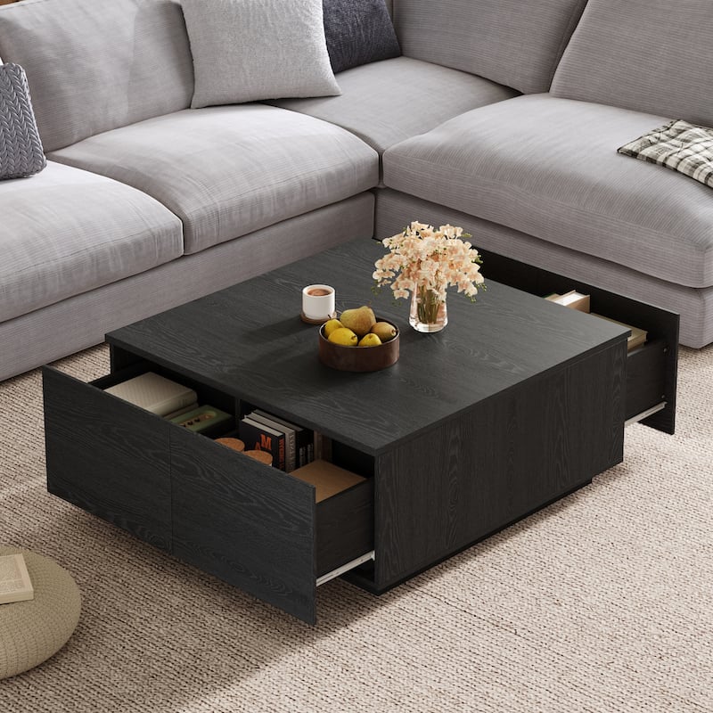 33.25" Square Coffee Table with 4 Drawers
