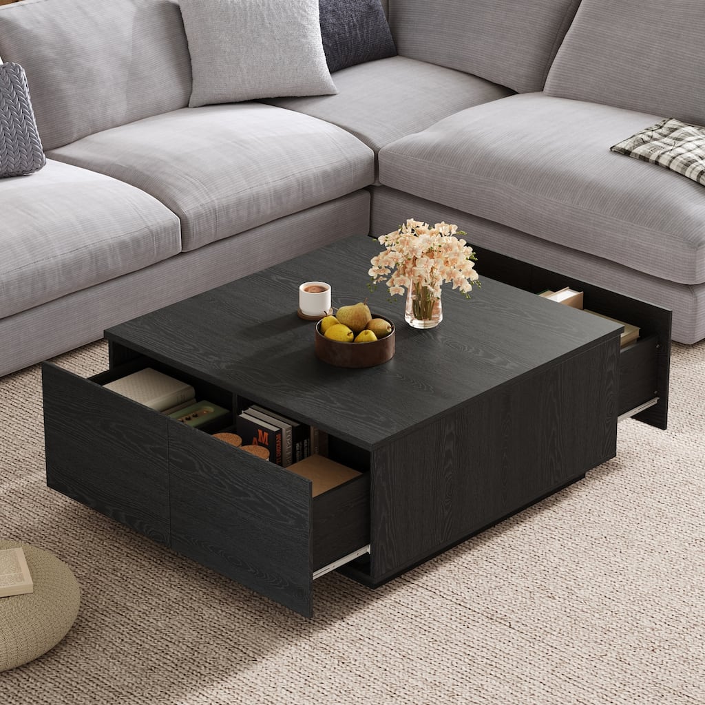 Square Coffee Table with 4 Drawers