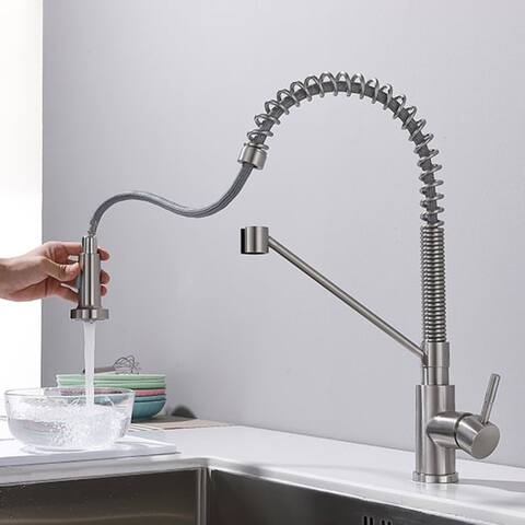 Brushed Nickel Kitchen Faucet with Pull-Down Sprayer, Commercial Lead-Free 304 Stainless Steel Single Handle Kitchen Faucets