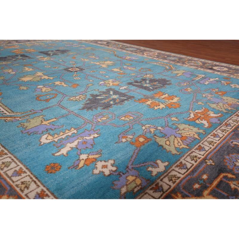 Blue Oushak Oriental Area Rug Handmade Wool Carpet - 8'11" X 11'8"