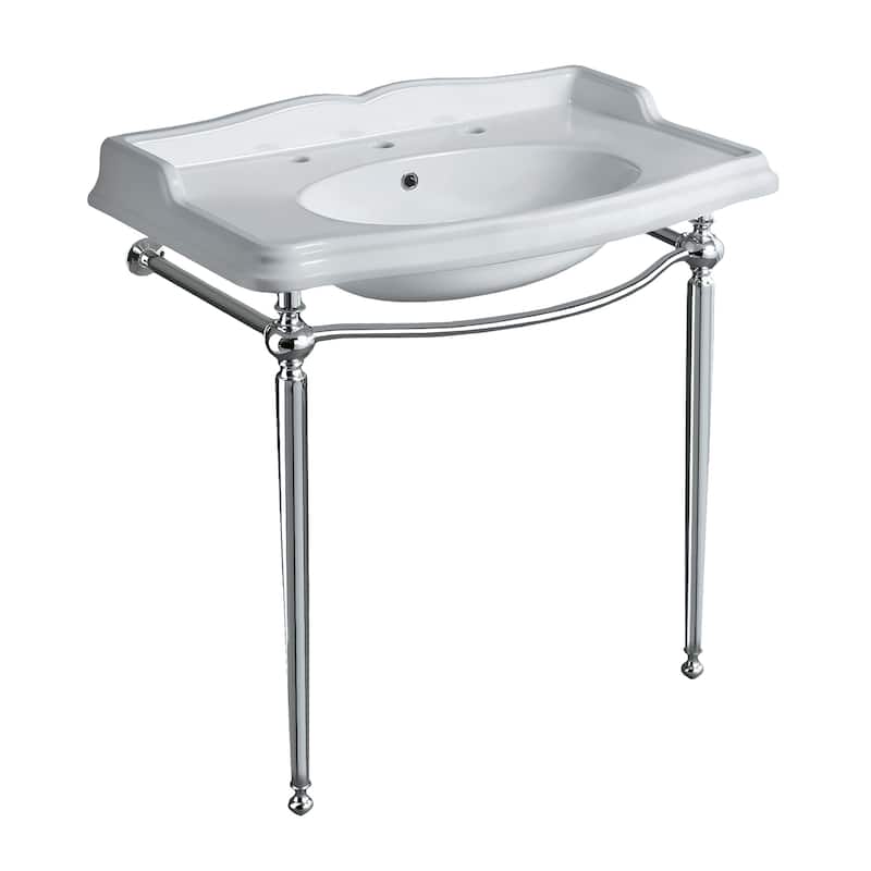 Whitehaus Britannia Large Rectangular Sink Console with Front Towel - White / Chrome