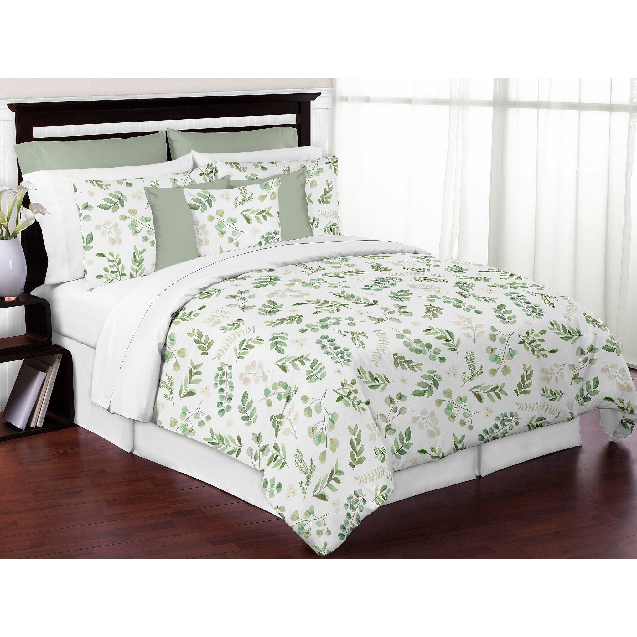 Floral Leaf Collection Girl 3pc Full Queen Size Comforter Set Green White Boho Watercolor Botanical Woodland Tropical Garden Overstock 32007649