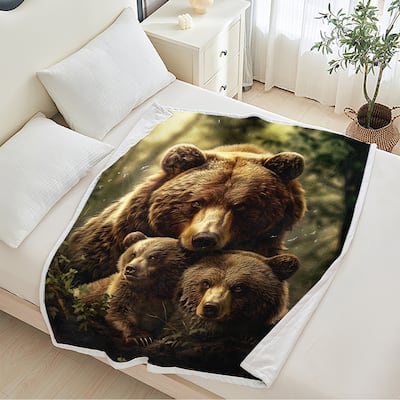 Bear Flannel Fleece Throw Blanket, Wild Animal All Season Bed Blanket for Bed Sofa Couch