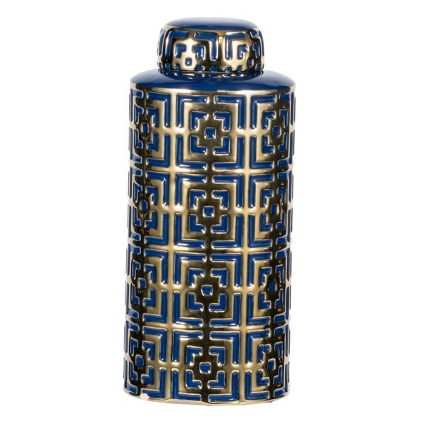 13" Gold and Blue Vintage Style Lidded Jar - N/A