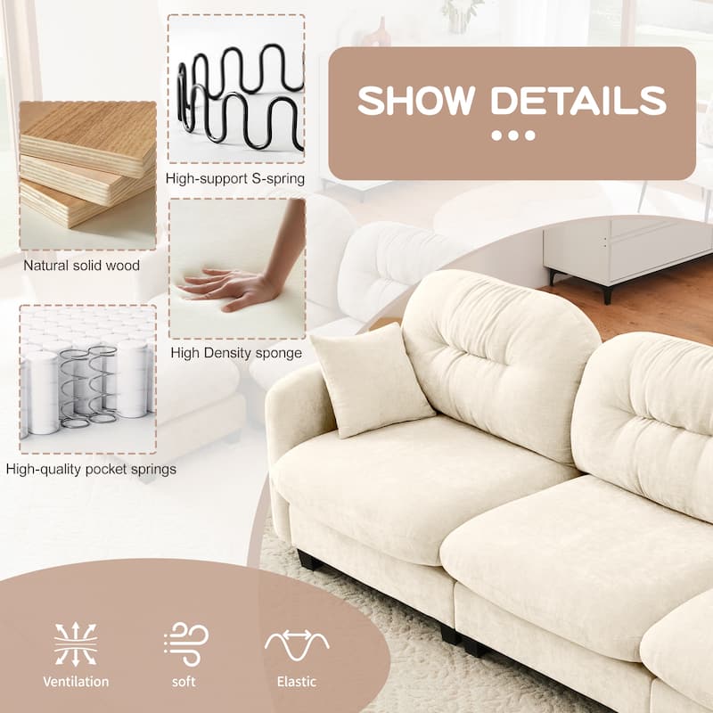 74" Loveseat Sofa, Modern Chenille Deep Seat Sectional Couch for Living Room, Tufted Backrest Love Seat with Pillows