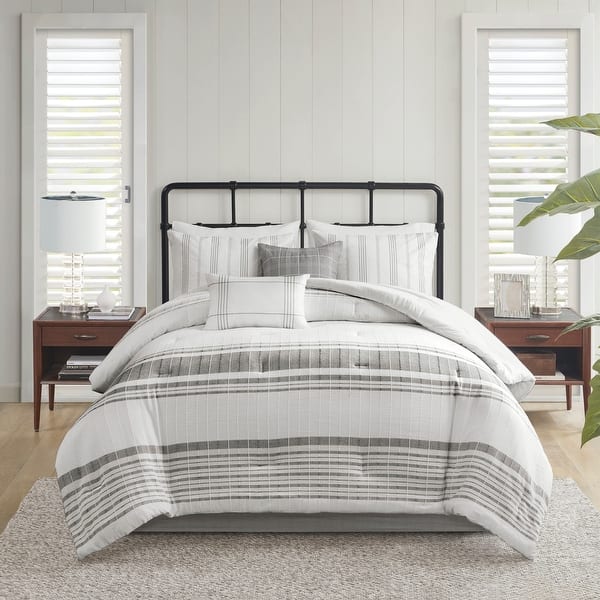 slide 2 of 24, Harbor House Morgan 6 Piece Cotton Jacquard Oversized Comforter Set White/Grey - California King