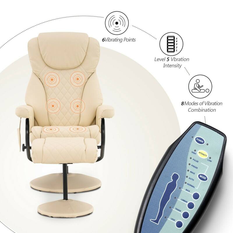 MCombo Faux Leather Swivel Massage Recliner with ottoman