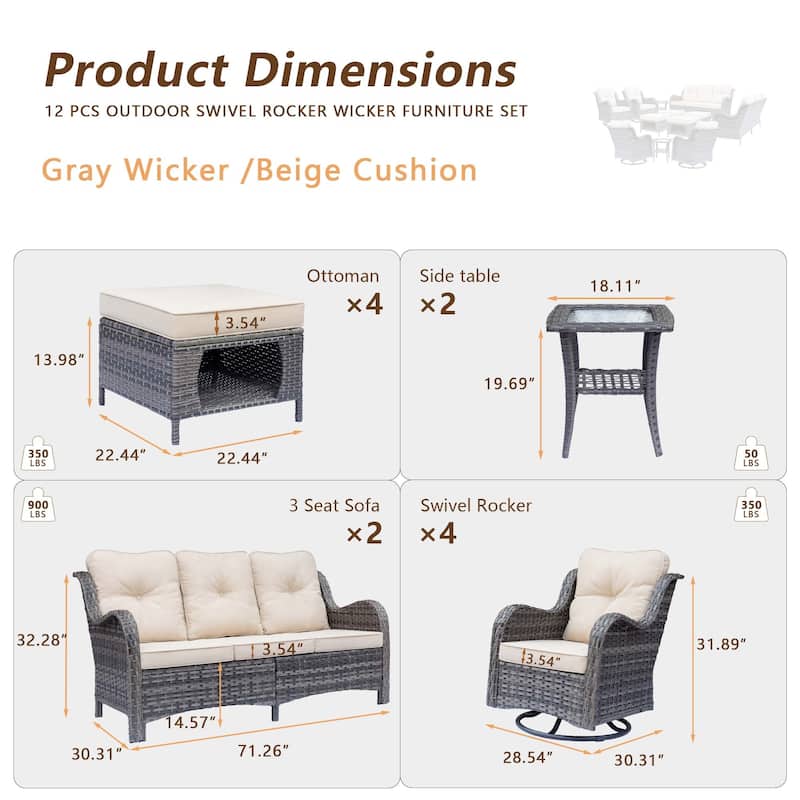 Gray Wicker Rattan Outdoor Patio Furniture Set Swivel Chair with Cushion