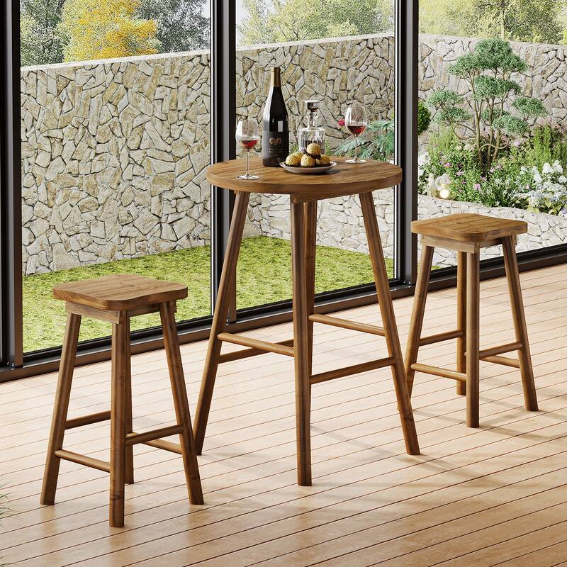 Round Bar Table with Chairs, 37.4" High Solid Wood Pub Table