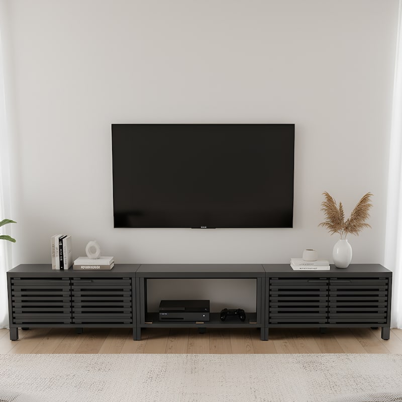115" Modern Black Rectangular Storage TV Stand Media Console for TV's up to 120"