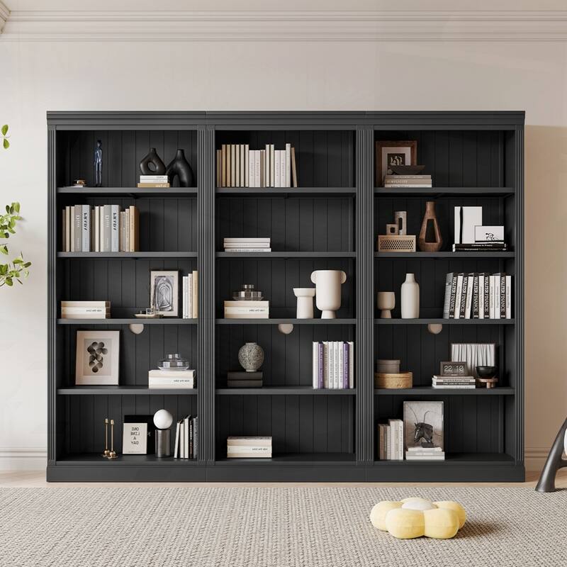 5-Tier Decor Bookshelves with Adjustable Shelves - Black - 3-Piece