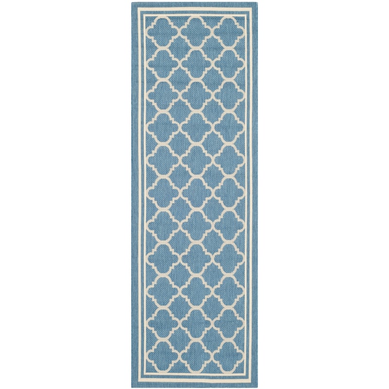 SAFAVIEH Courtyard Kristelle Indoor/ Outdoor Waterproof Patio Backyard Rug - 2'3" x 6'7" Runner - Blue/Beige