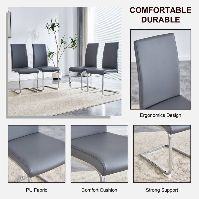 Set of 4 Modern PU Leather Upholstered Dining Chair,with High Back and Chrome Metal Base