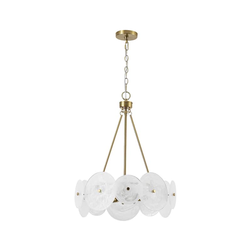 6-Light 20.1" W Modern Luxury Gold Round Chandelier with White Strie Glass for Living Room,Bedroom