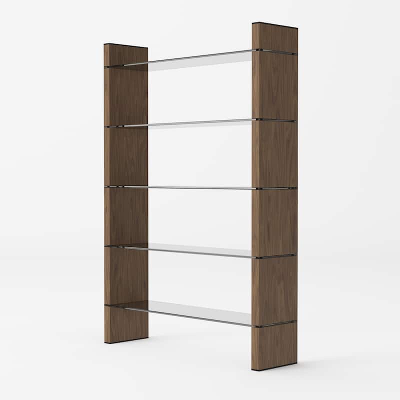 Modrest Glencoe Modern Walnut & Black Glass Bookshelf