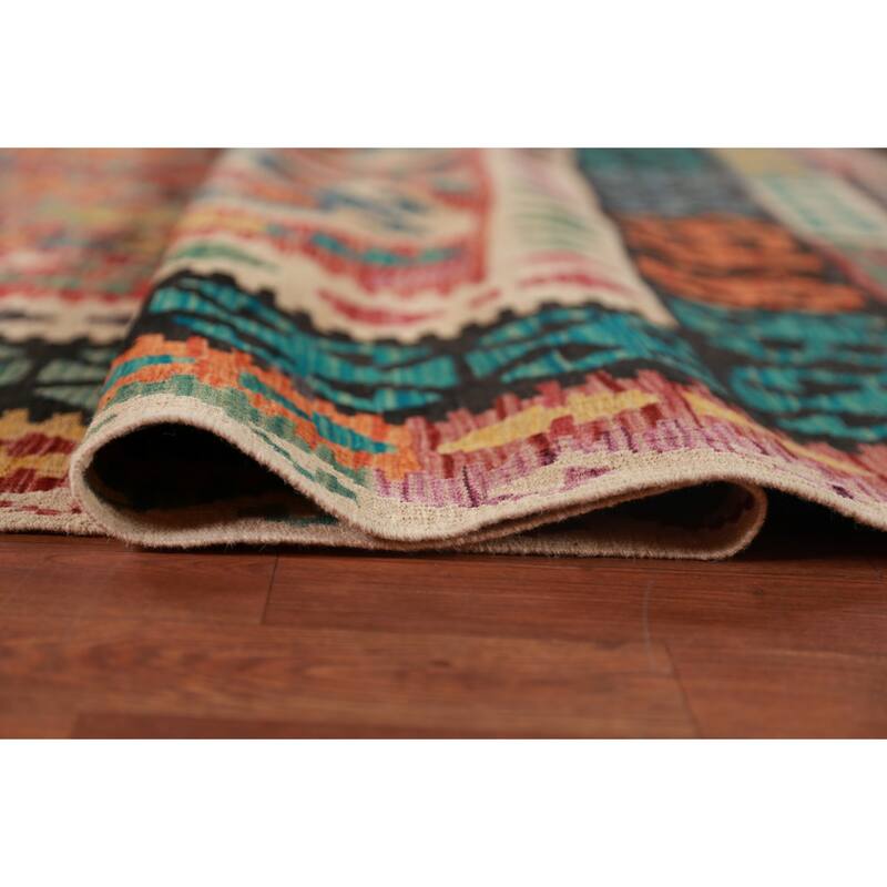 Reversible Kilim Oriental Area Rug Bedroom Hand-Woven Wool Carpet - 9'6"x 13'1"