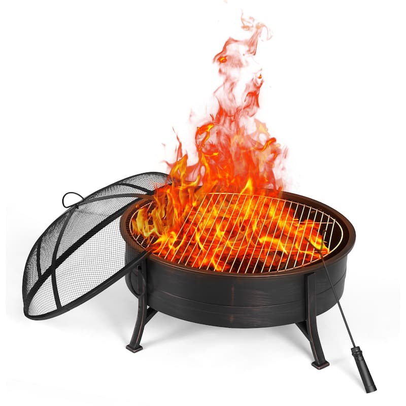 30 in Fire Pit for Outside Wood Burning with Spark Screen Cover