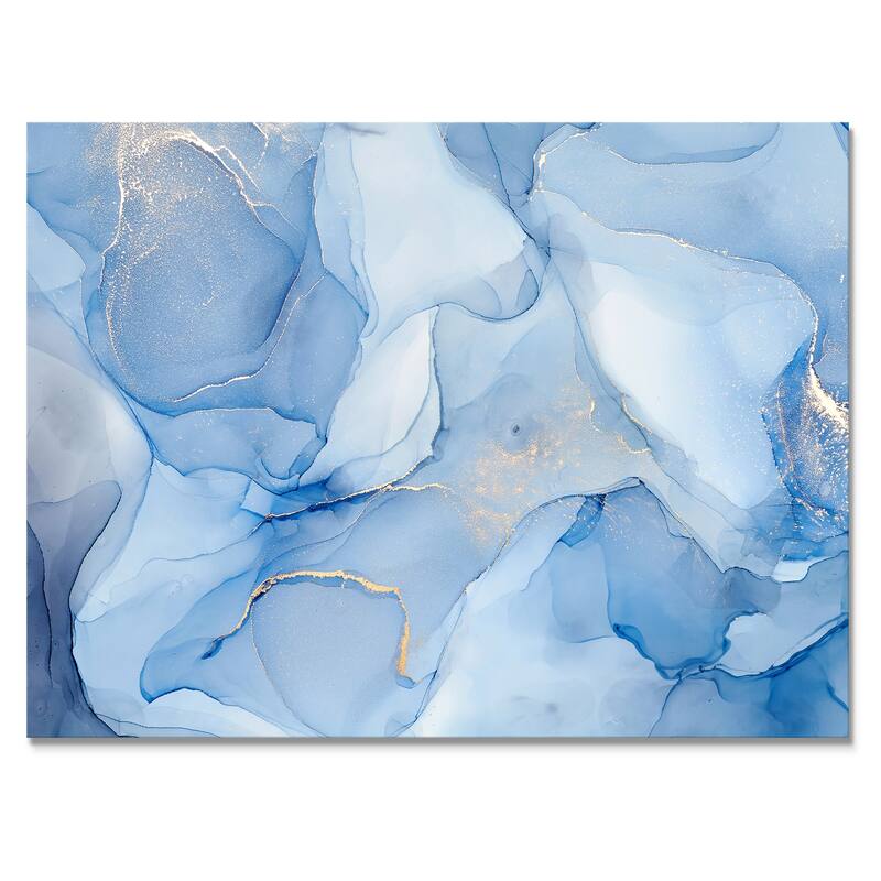 Designart "Liquid Ink Art In Shades Of Light Blue I" Modern Canvas Wall Art Print