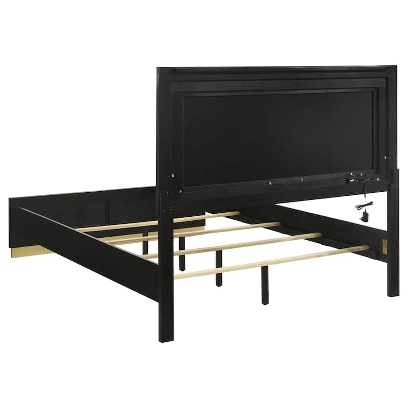 Caraway Contemporary Wood LED Panel Bed with Upholstered Headboard