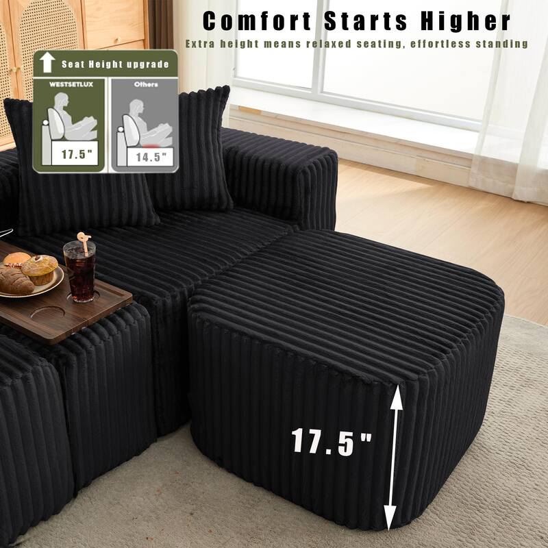 Boneless Modular Sofa with USB, Wireless Charging & Coffee Table Board